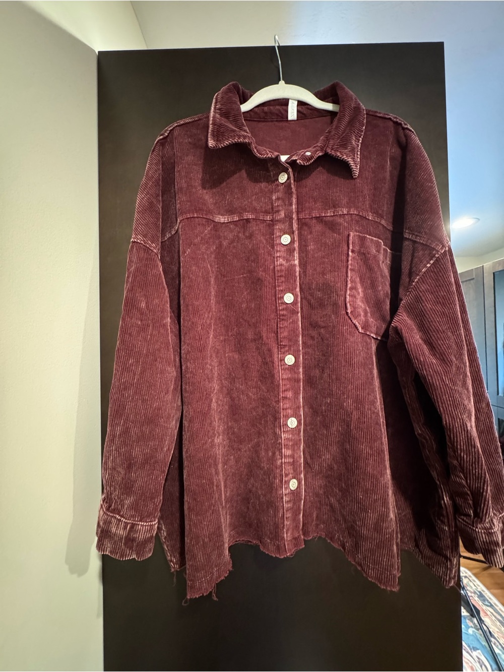 ZENANA Corduroy Button-Up Shacket in a Wine/Burgundy Color - Picture 2 of 12